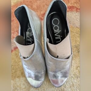 Calvin Klein Silver hot Booties. Stacked 3 1/2 inches  See pics